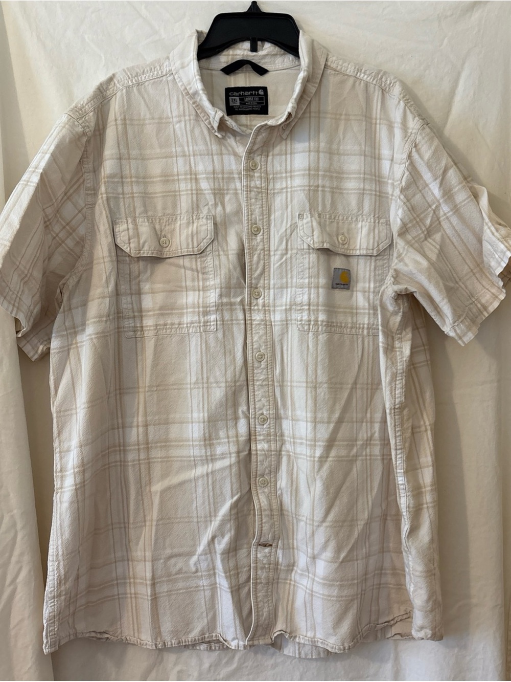Carhartt Men’s Short-Sleeve Plaid Button-Down Shirt — Cream/Tan